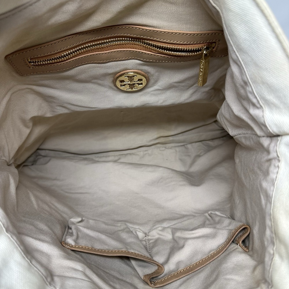 👜💕 Tory Burch Large Tote Off-White Canvas Vibrant Pink Lorenzo Bird Motif Bag - Picture 7 of 8